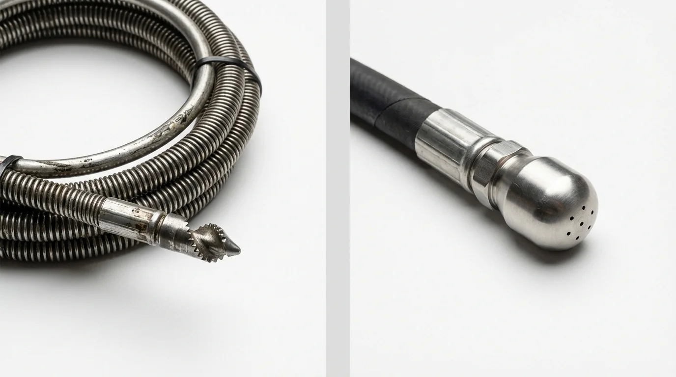 Drain snake cable and hydro jetting nozzle used for drain cleaning in Mount Pleasant, MI